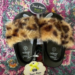 NWT First Steps leopard fur sandals slipper 9-12 m
